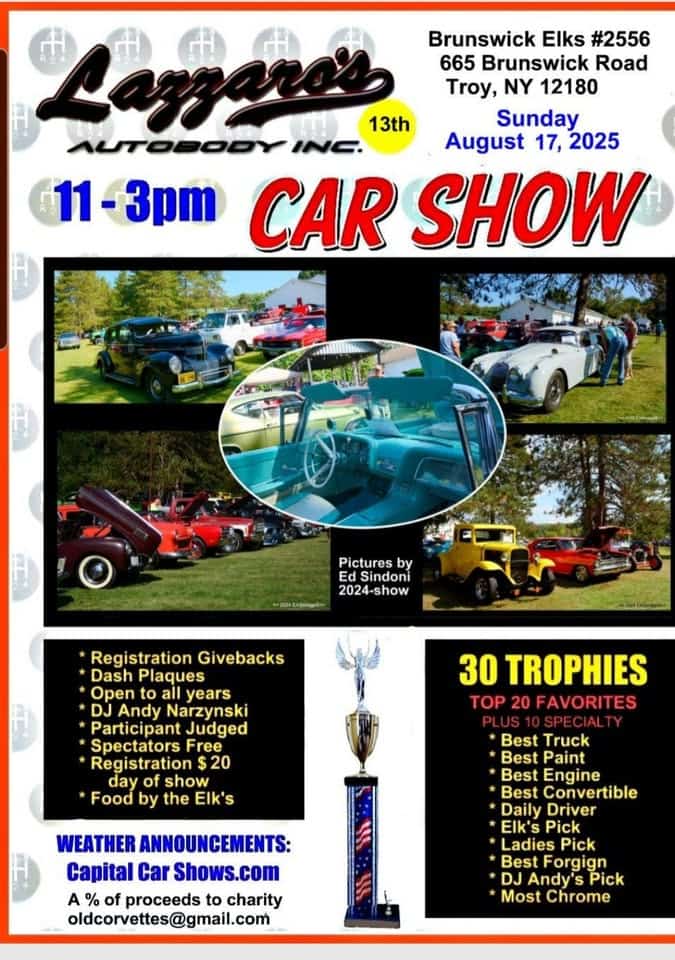 Brunswick Elks Annual Car Show event at 665 Brunswick Rd in Troy, NY on August 17, 2025