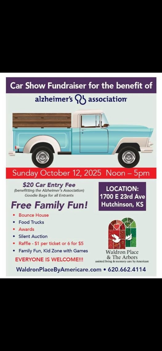 Car Show Fundraiser for the Benefit of Alzheimer's Association event at Waldron Place & The Arbors in Hutchinson, KS on October 12, 2025