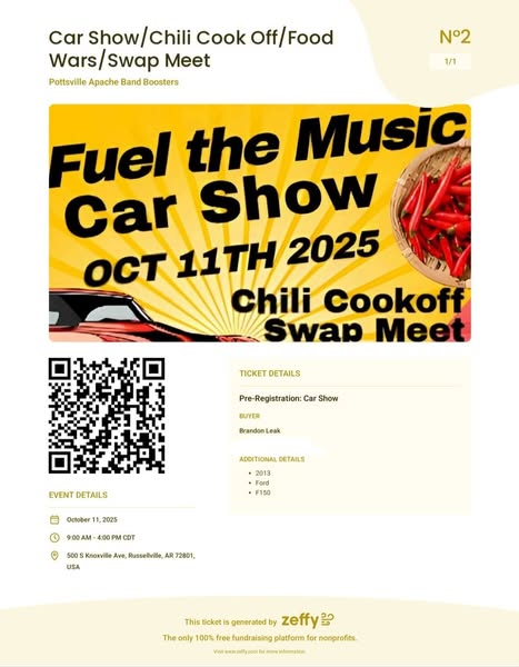 Car Show/Chili Cook Off/Food Wars/Swap Meet event at 500 Knoxville Ave in Russell, AR on October 11, 2025