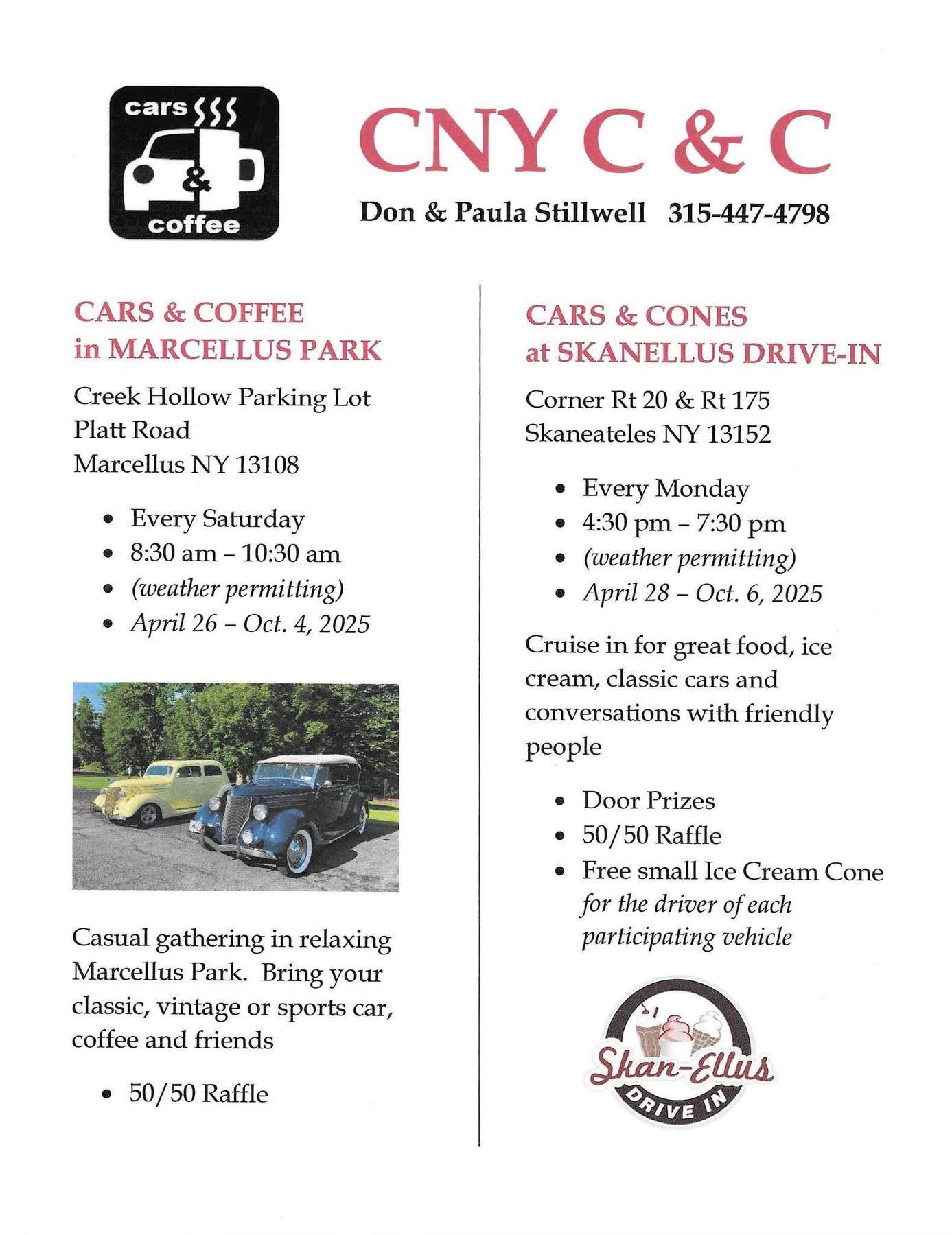 Cars & Coffee event at Marcellus Park - Creek Hollow Parking Lot in Marcellus, NY on April 26, 2025