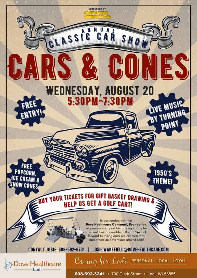 Cars & Cones: Classic Car Show in Lodi event at 700 Clark St in Lodi, WI on August 20, 2025