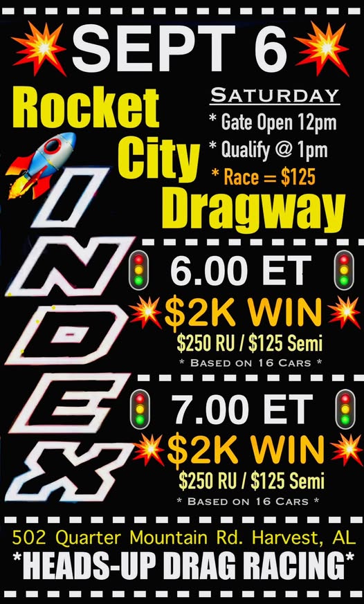 City Race event at Dragway in Harvest, AL on September 6, 2025