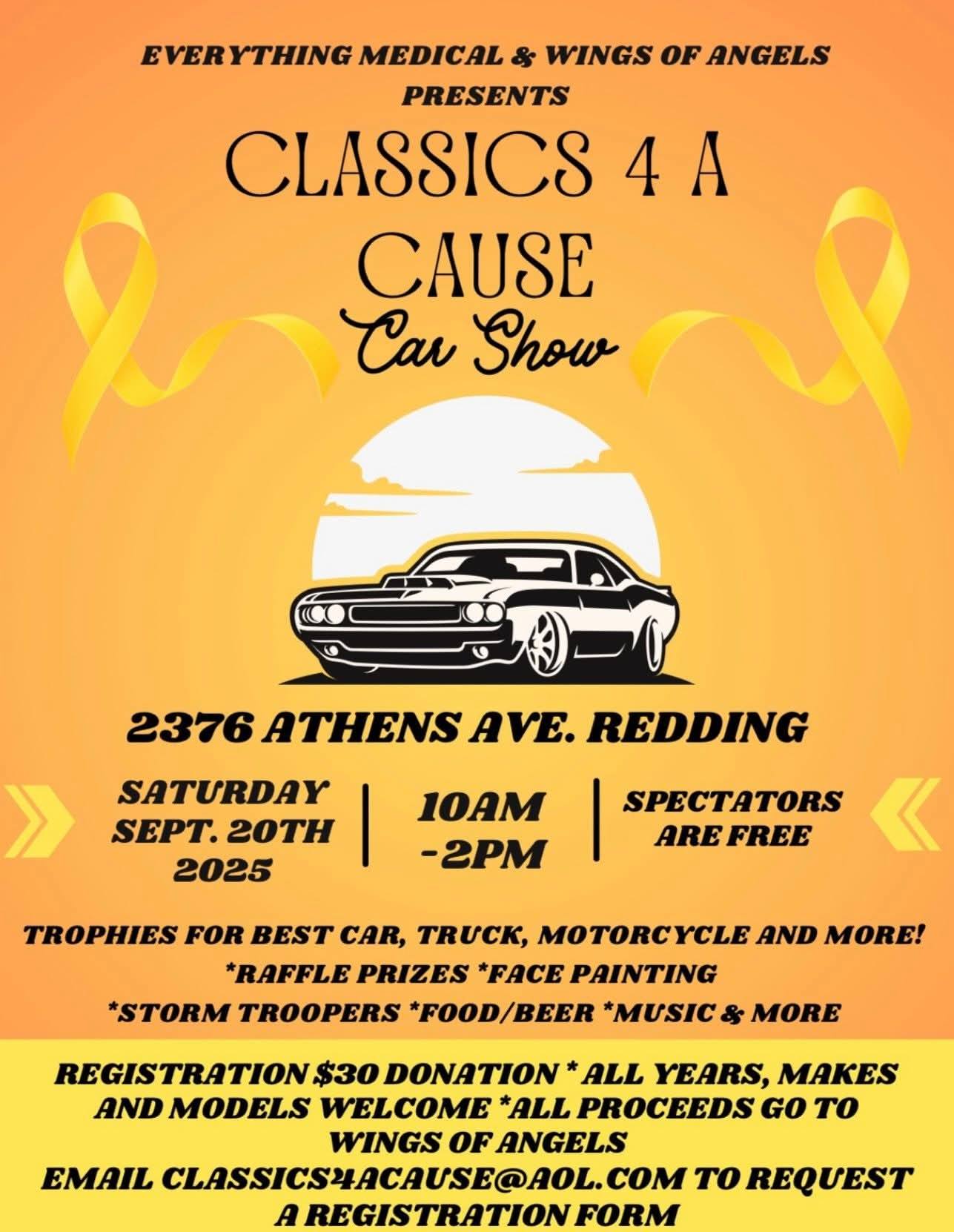 Classics 4 A Cause Car Show event at 2376 Athens Ave. in Redding, CA on September 20, 2025