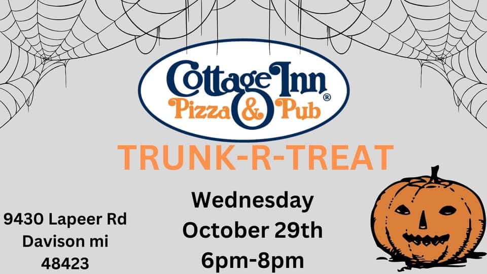 Cottage Inn Pizza & Pub Trunk R Treat event at Lodge Men'S Grooming in Davison, MI on October 29, 2025