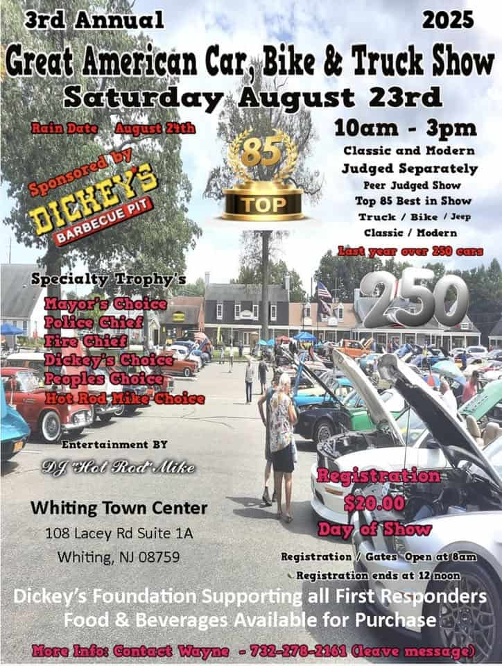 Dickey,s car show event at 108 Lacey Road in Whiting, NJ on August 23, 2025
