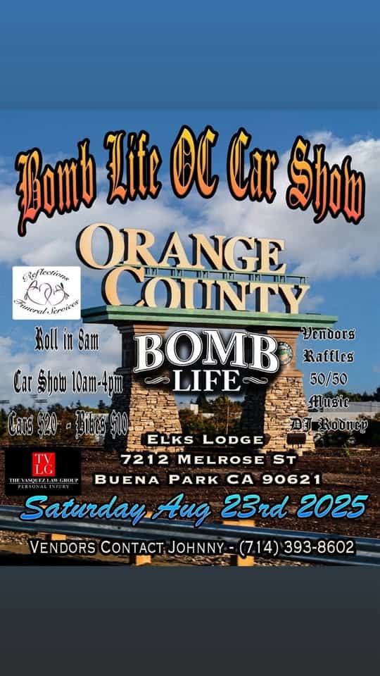 HGB AND DJ CHRIS AT THE BOMBLIFE CAR SHOW event at Buena Park Elks in Buena Park, CA on August 23, 2025