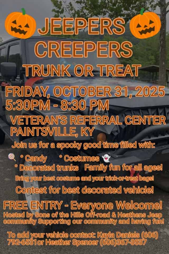 Jeepers Creepers Trunk or Treat event at 621 Euclid Ave in Paintsville, KY on October 31, 2025