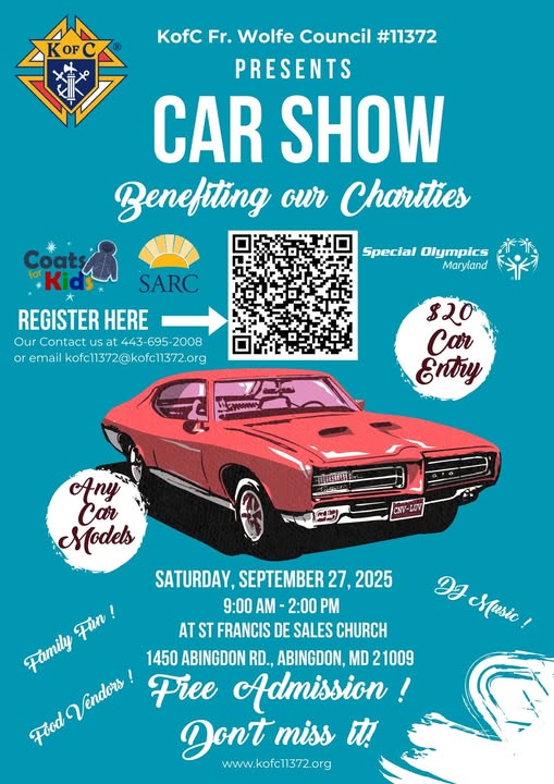 KofC Fr. Wolfe Council #11372 Car Show event at St Francis de Sales Church in Abingdon, MD on September 27, 2025