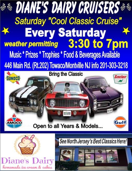 Northern New Jersey: Diane's Dairy Cruise Night. Every Saturday evening. event at 446 Route 202 in Towaco, NJ on August 9, 2025