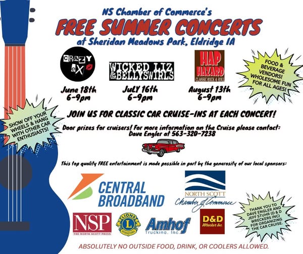 NS Chamber of Commerce Free Summer Concerts event at Sheridan Meadows Park in Eldridge, IA on June 18, 2025