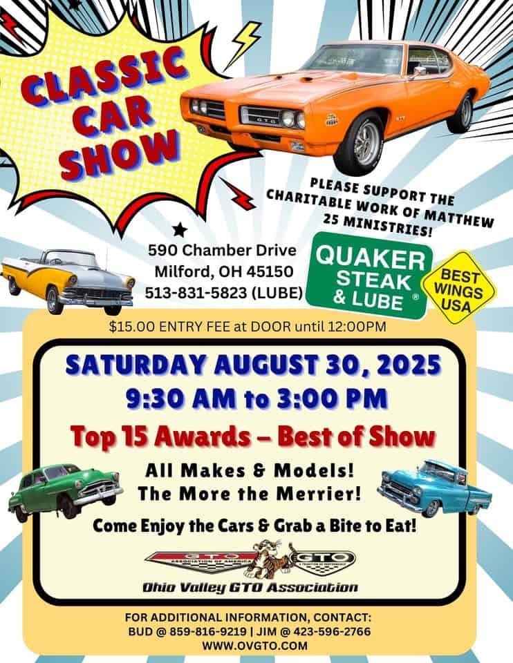 Quaker Steak & Lube and Ohio Valley GTO - Car Show event at 590 Chamber Drive in Milford, OH on August 30, 2025