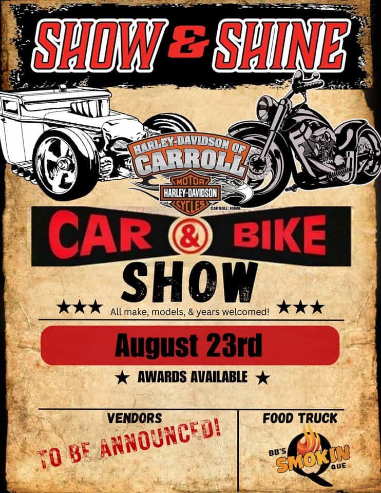 Show & Shine event at 1327 Plaza Dr in Carroll, IA on August 23, 2025