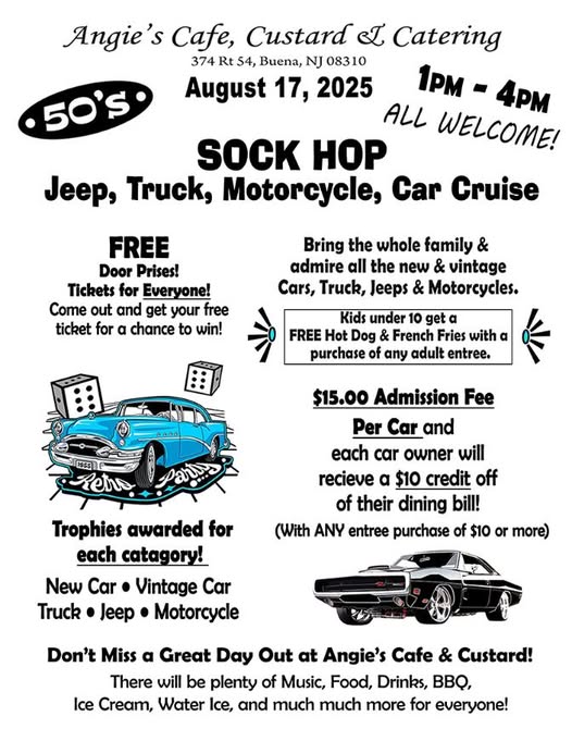 Sock Hop event at Angie's Cafe, Custard in Buena, NJ on August 17, 2025