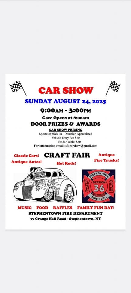 Stephentown Fire Department Car Show event at 35 Grange Hall Rd in Stephentown, NY on August 24, 2025