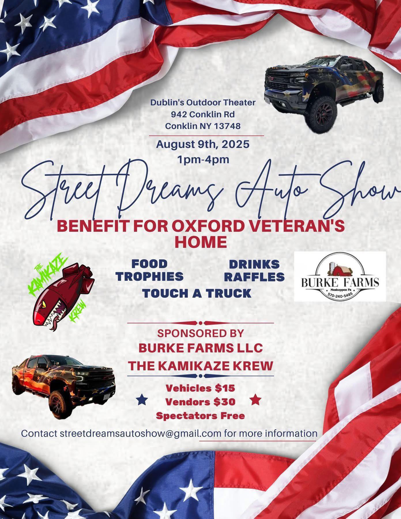 Street Dreams Auto Show event at Dublin's Outdoor Theater in Conklin, NY on August 9, 2025