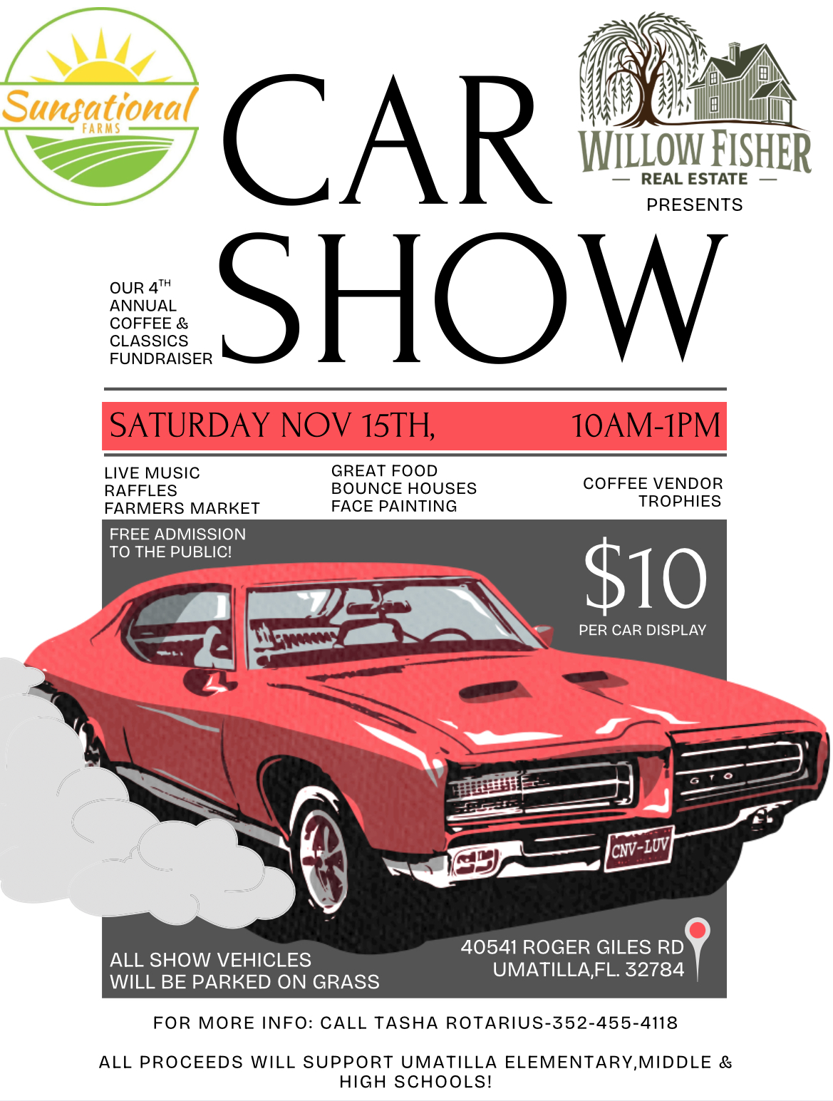 Sunsational Farms 4th Annual Coffee & Classics Fundraiser Car Show event at Sunsational Farms in Umatilla, FL on November 15, 2025