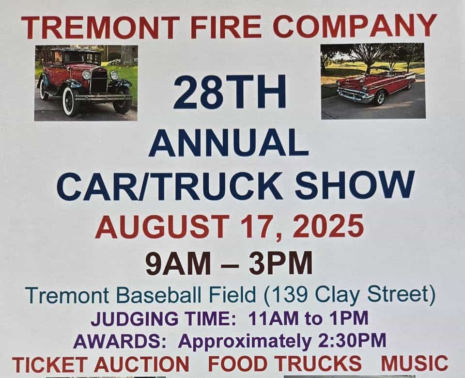TFC 28th Annual Car Show event at 139 Clay St in Tremont, PA on August 17, 2025