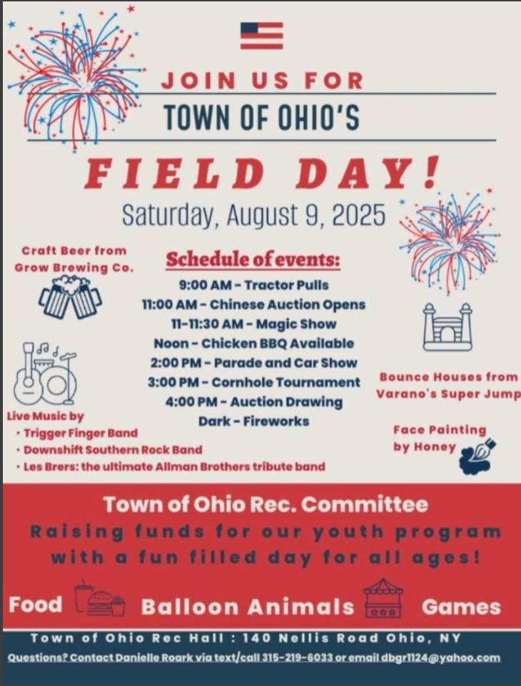 Town of Ohio's Field Day event at Town of Ohio Rec Hall in Ohio, NY on August 9, 2025