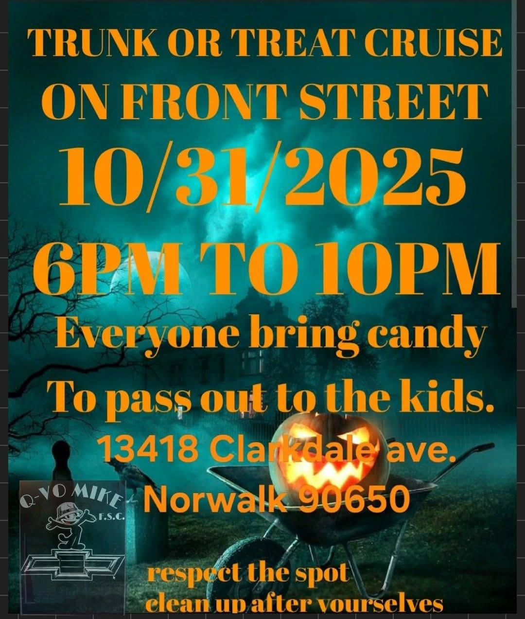 Trunk or Treat Cruise event at Front Street in Norwalk, CA on October 31, 2025