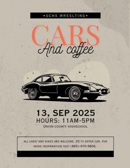 UCHS Wrestling Cars and Coffee event at Union County High School in Maynardville, TN on September 13, 2025