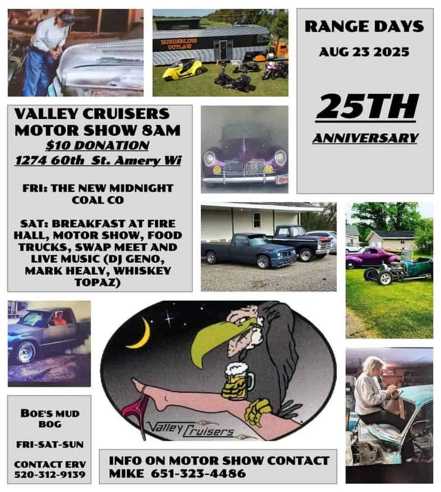 Valley Cruisers Motor Show event at 1274 60th St. in Amery, WI on August 23, 2025