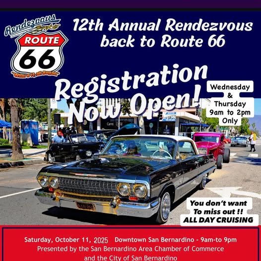 12th Annual Rendezvous Back to Route 66 event at Downtown San Bernardino in San Bernardino, CA on October 11, 2025
