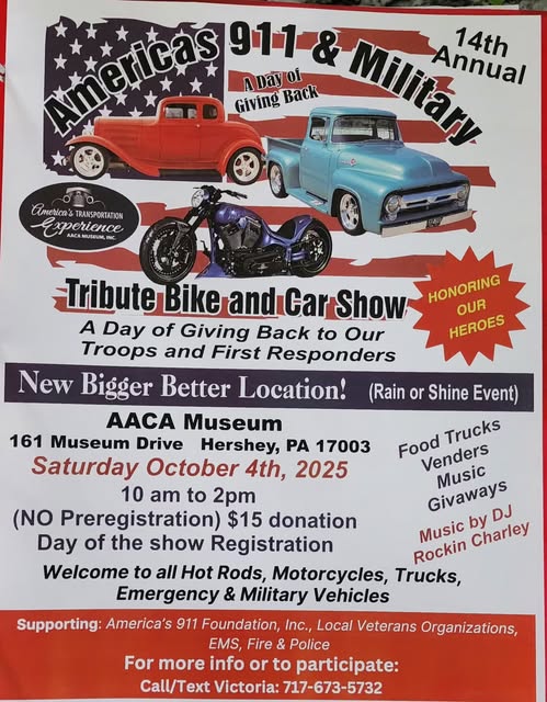 Americas 911 & Tribute Bike and Car Show event at AACA Museum in Hershey, PA on October 4, 2025