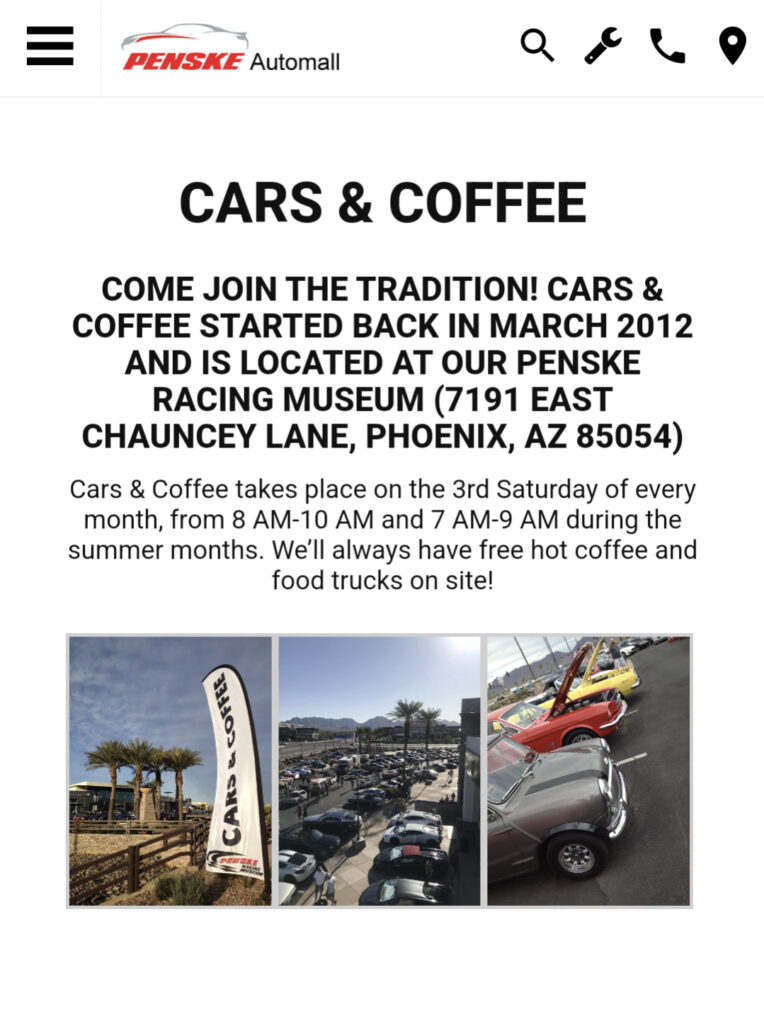 Penske Automall Cars & Coffee event at Penske Racing Museum in Phoenix, AZ on June 15, 2025