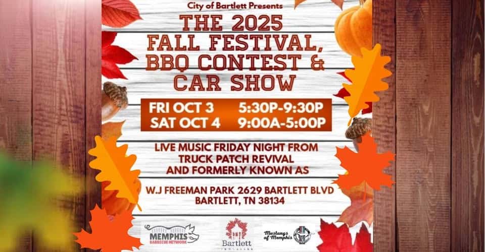 2025 Bartlett Festival, BBQ Contest & Car Show event at 2629 Bartlett Blvd in Bartlett, TN on October 4, 2025