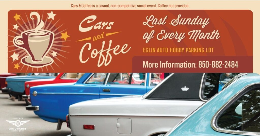 Cars and Coffee event at Eglin Auto Hobby Parking Lot in Eglin, FL on June 30, 2025
