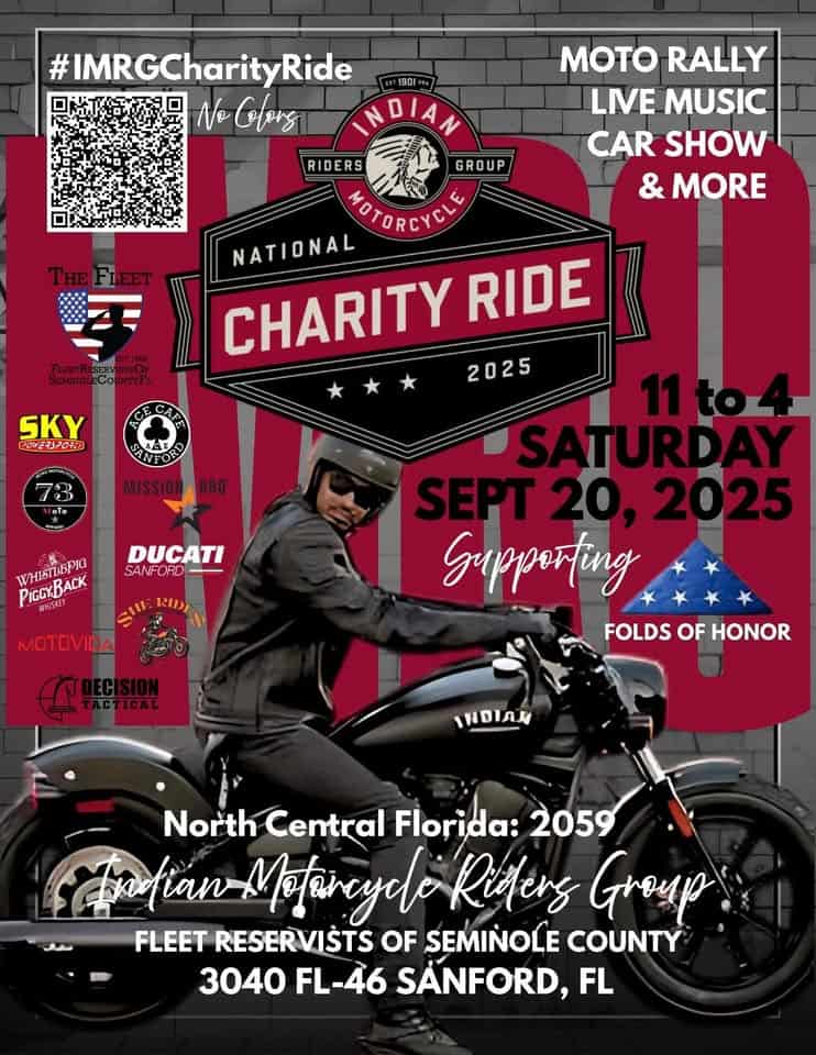 2nd Annual Indian Motorcycle Charity Ride event at 3040 W 1St St in Sanford, FL on September 20, 2025