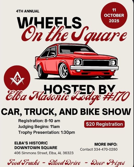 4th Annual Wheels event at Elba's Historic Downtown Square in Elba, AL on October 11, 2025