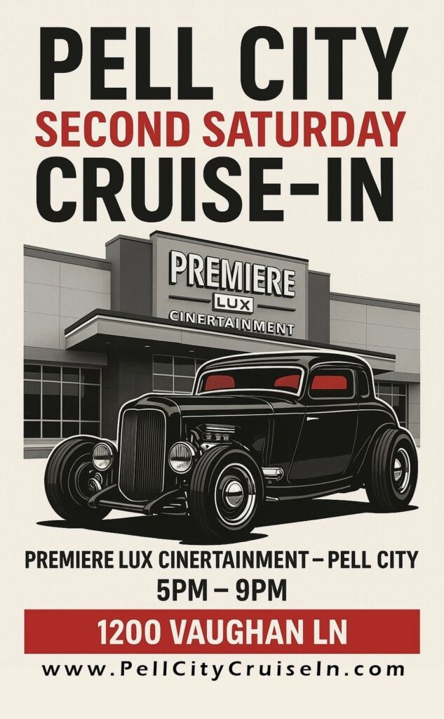 Second Saturday Cruise-In Premiere event at Premiere Lux Cinertainment in Pell City, AL on June 8, 2025