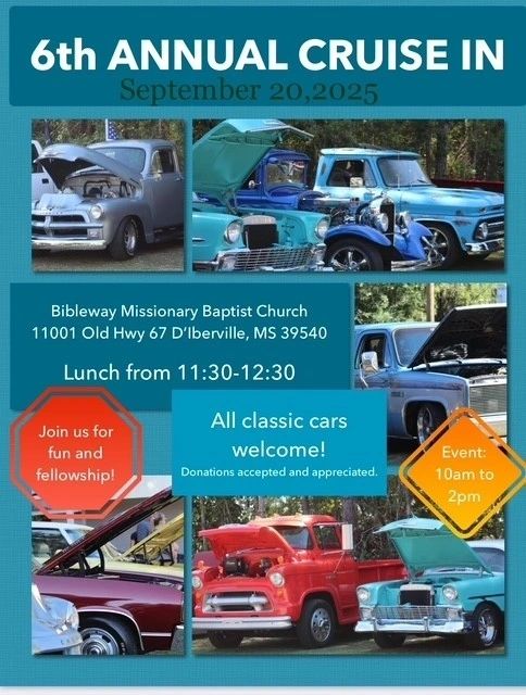 6th Annual Cruise In event at Bibleway Missionary Baptist Church in D'Iberville, MS on September 20, 2025