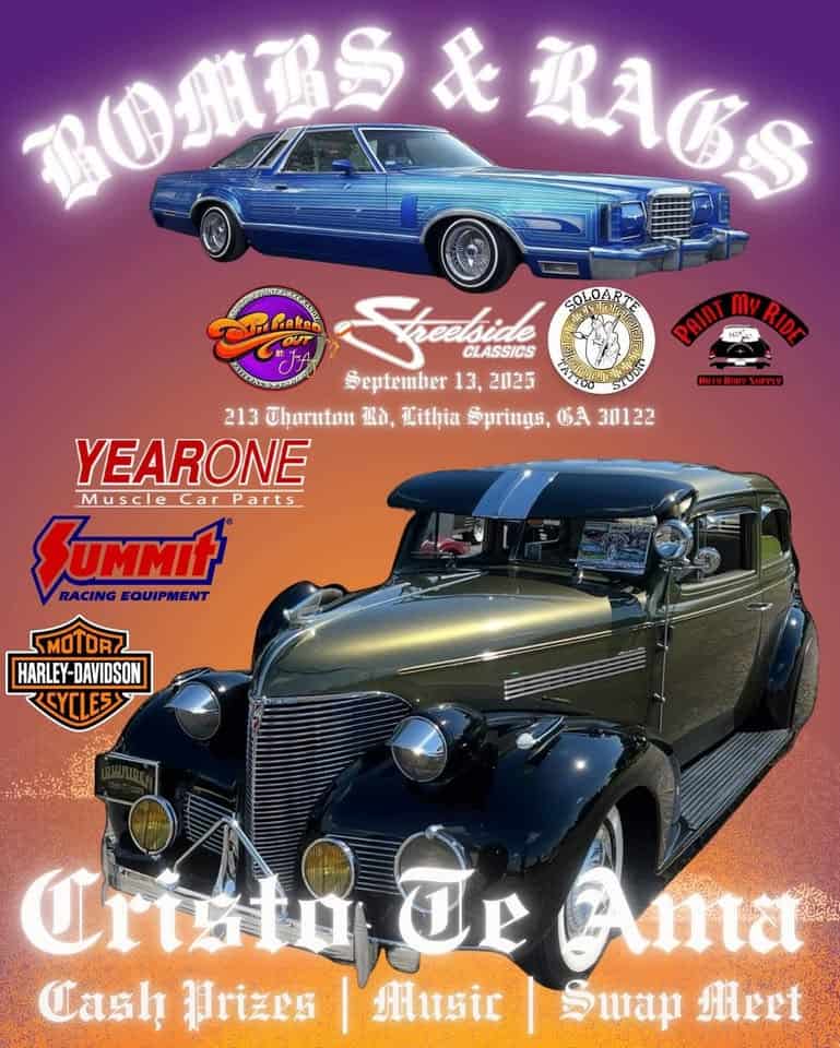 “Bombs n Rags” Car Show event at 213 Thornton Rd in Lithia Springs, GA on September 13, 2025