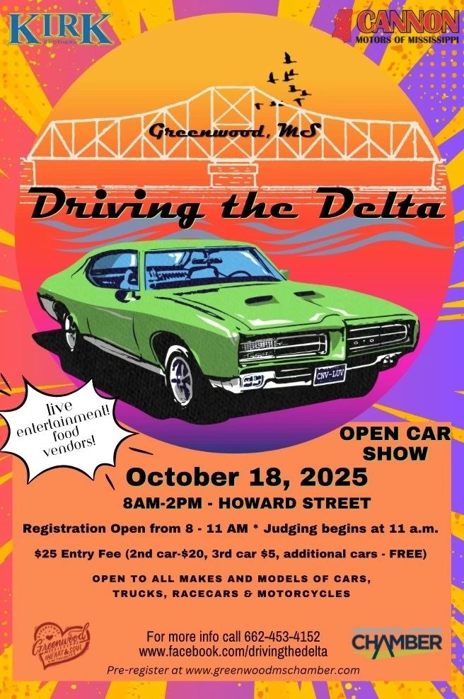 Cannon Motors of Mississippi Open Car Show event at Howard Street in Greenwood, MS on October 18, 2025