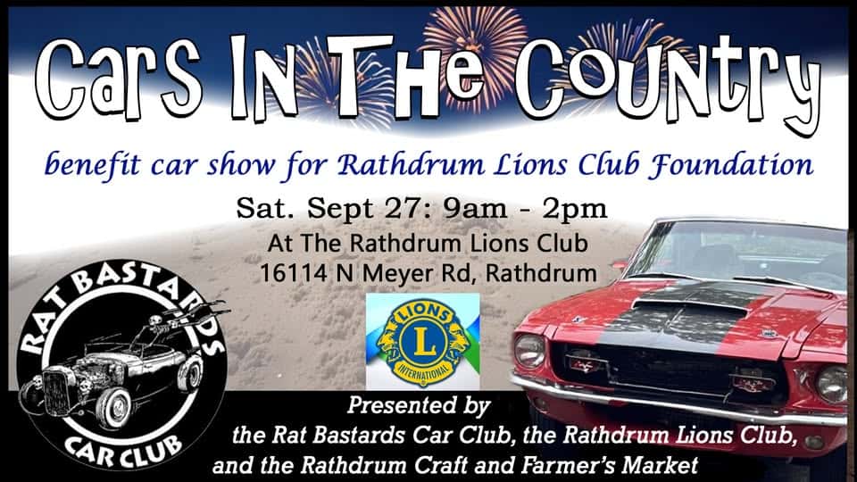 Car in the Country benefit car show for Rathdrum Lions Club Foundation event at 16114 N Meyer Rd in Rathdrum, ID on September 27, 2025