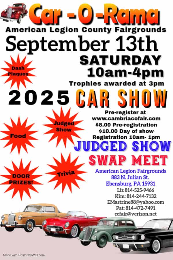 CAR-O-RAMA: Car show - Swap Meet event at 757 N Julian St in Ebensburg, PA on September 13, 2025
