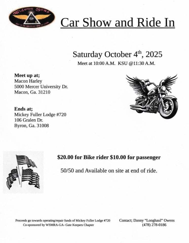 Car Show and ride in event at 5000 Mercer University Dr in Macon, GA on October 4, 2025