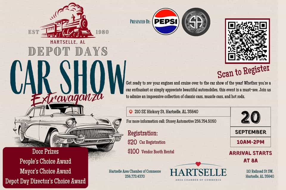 Car Show Extravaganza event at 299 Sloss St Se in Hartselle, AL on September 20, 2025