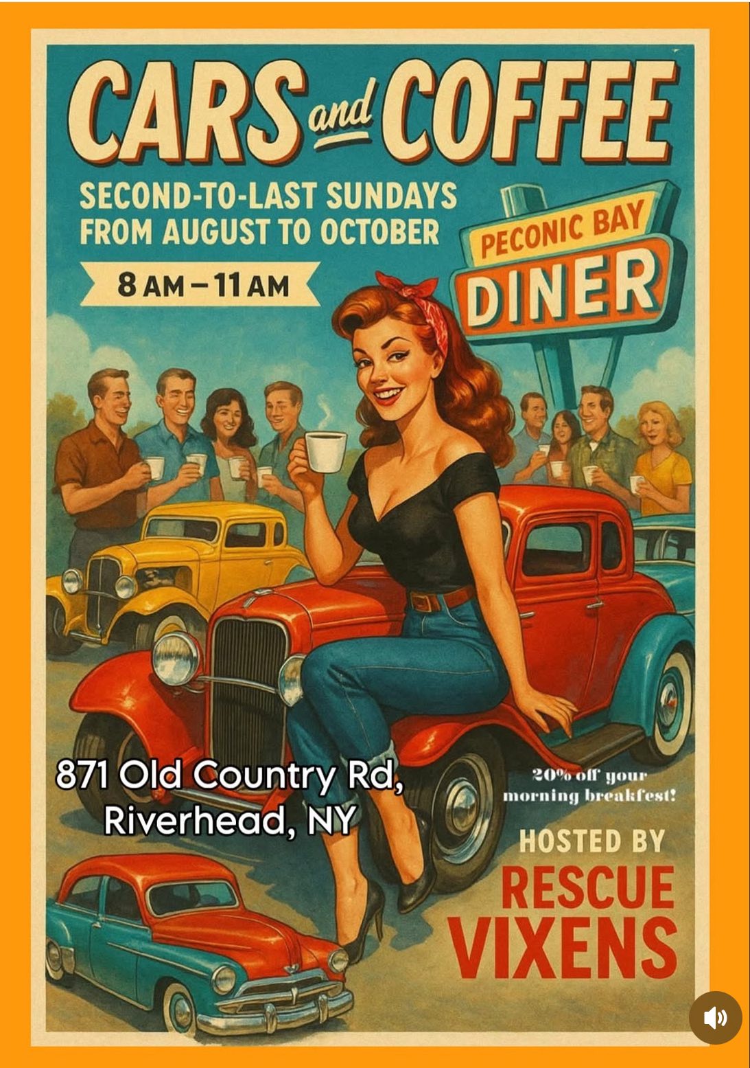 Cars and Coffee event at Peconic Bay Diner in Riverhead, NY on August 18, 2025