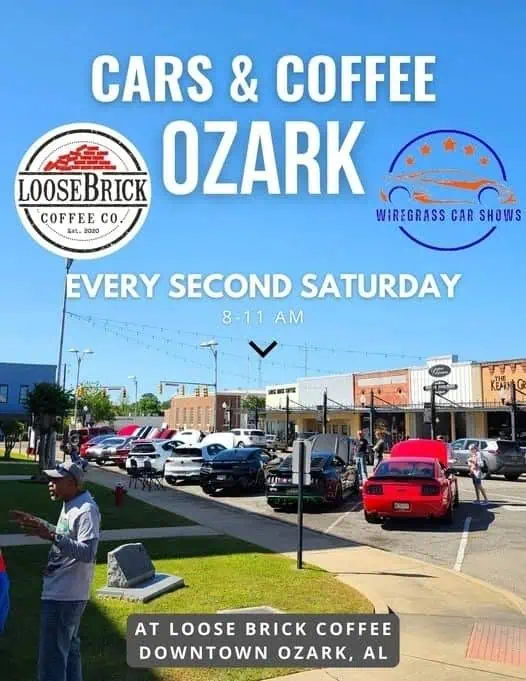 Cars & Coffee Ozark event at Loose Brick Coffee Co in Ozark, AL on June 8, 2025