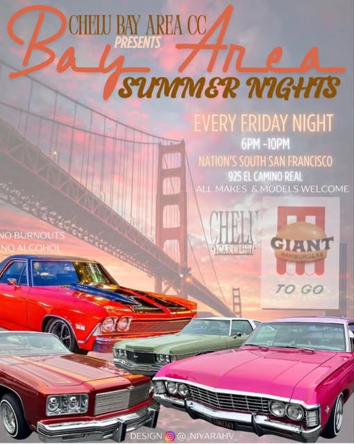 Chelu Bay Area Car Club Summer Nights event at Nation's in South San Francisco, CA on June 7, 2025