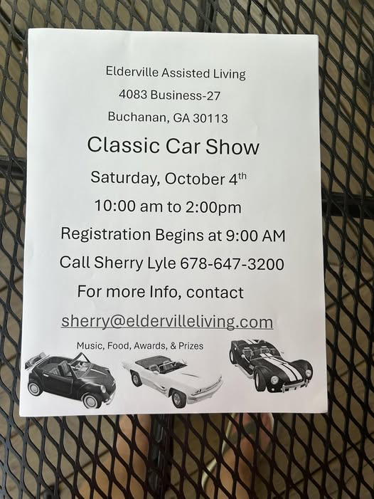 Classic Car Show event at Elderville Assisted Living in Buchanan, GA on October 4, 2025