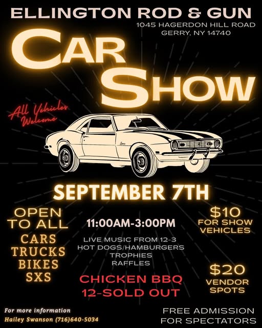 Ellington Rod & Gun Car Show event at Ellington Rod & Gun in Gerry, NY on September 7, 2025