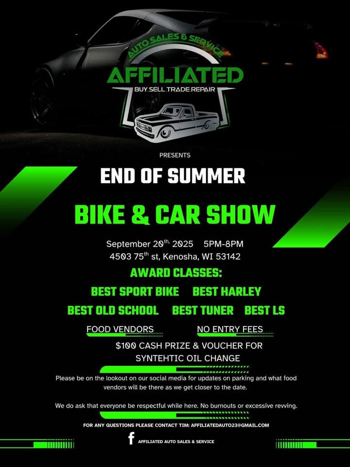 End Of Summer Bike / Car Show! event at 4503 75Th St in Kenosha, WI on September 20, 2025