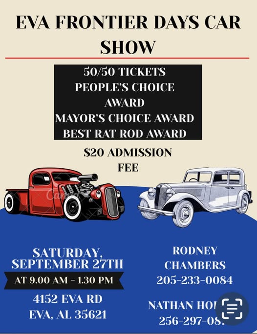 Eva Frontier Days Car Show event at 4152 Eva Rd in Eva, AL on September 27, 2025