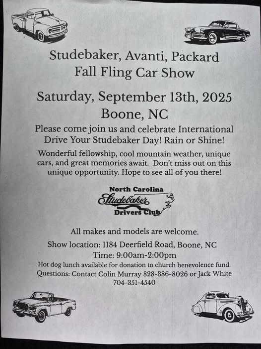 Fall Fling Car Show event at Fall Fling Car Show in Boone, NC on September 13, 2025