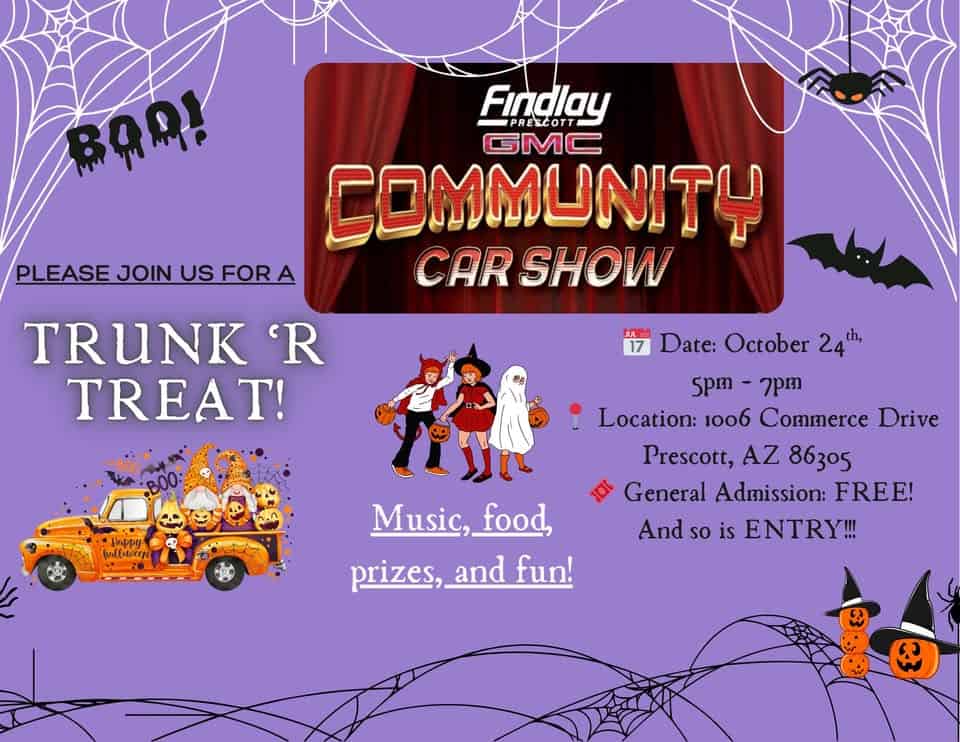 Findlay GMCs Community Car Show Trunk R Treat event at 1006 Commerce Dr in Prescott, AZ on October 24, 2025