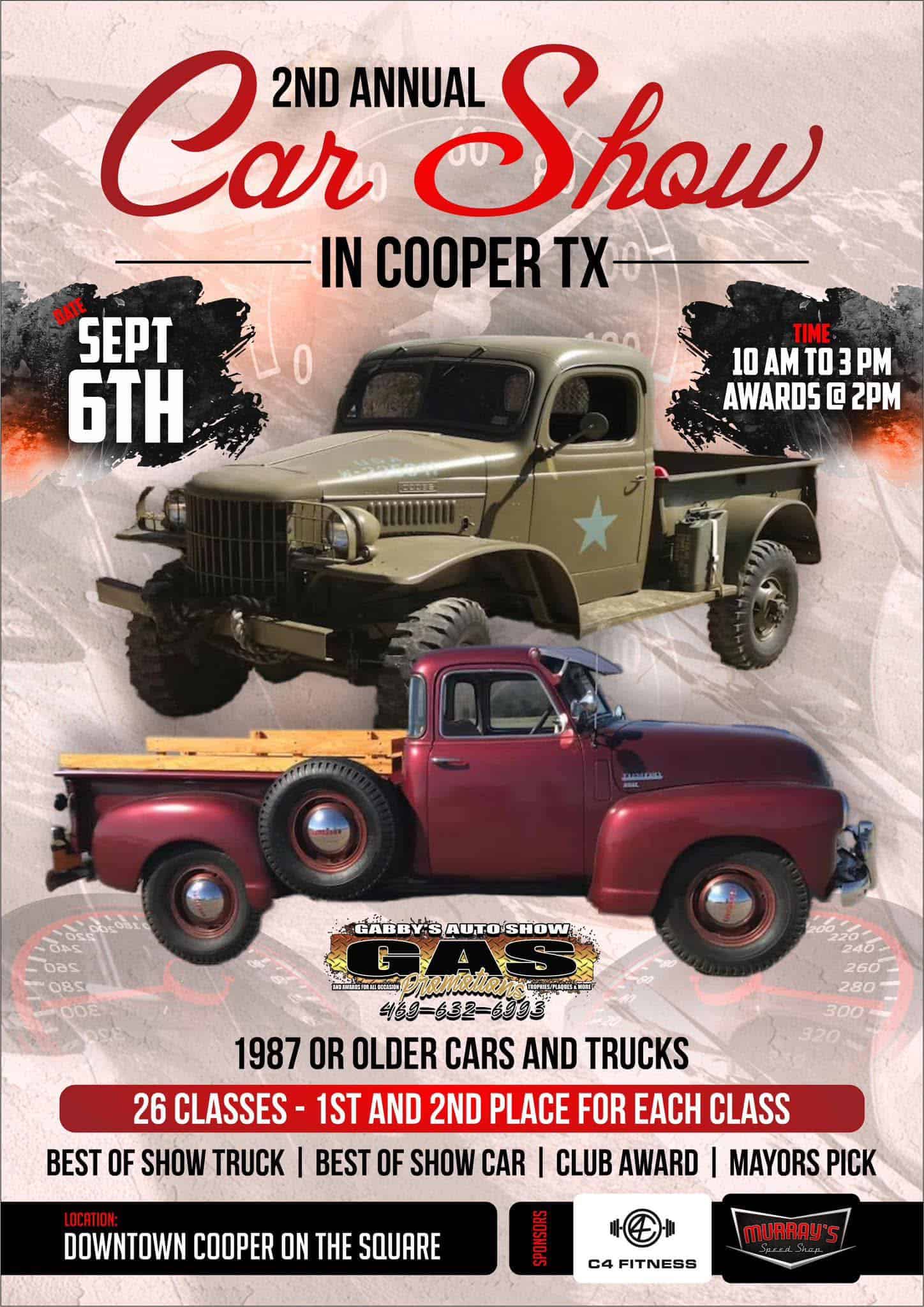 Gabby's Auto Show 2nd Annual Car Show event at Downtown Cooper on the Square in Cooper, TX on September 6, 2025